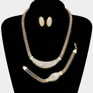 3-PCS Crystal Rhinestone Pave Mesh Necklace Set